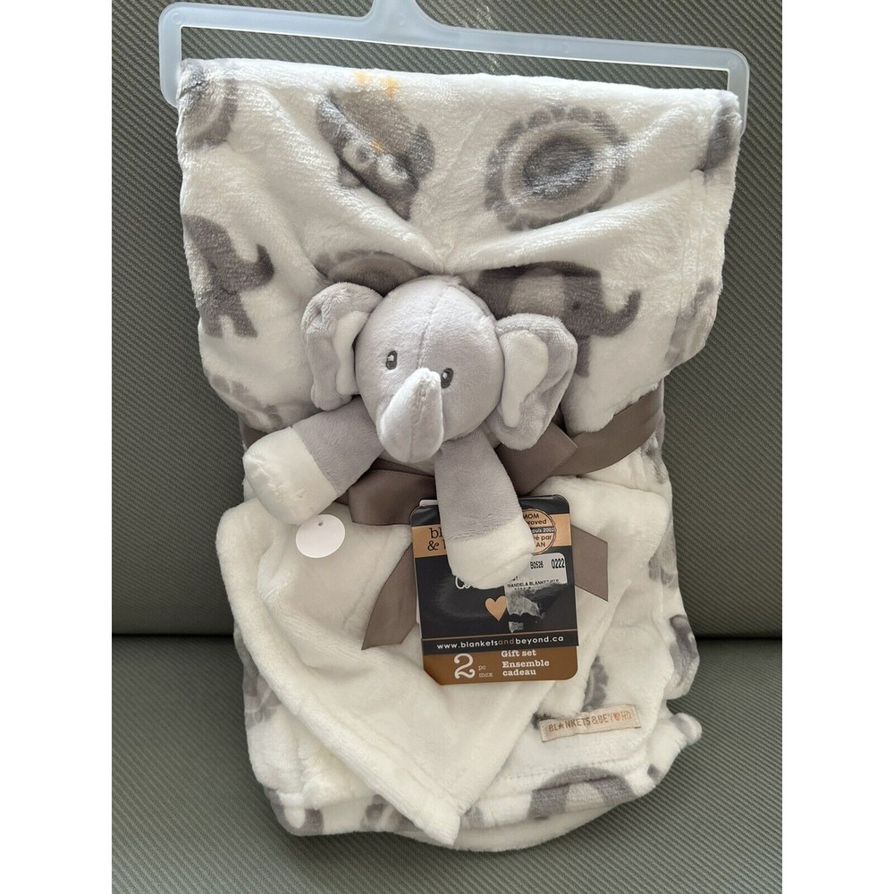 Blankets & Beyond Elephant Owl Baby Blanket & Security Lovey Set White/Gray NEW